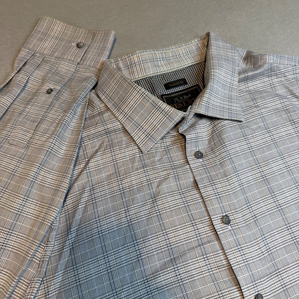 Jos. A. Bank Reserve Mens XXL Tailored Fit Glen Plaid Cotton Button Down Shirt